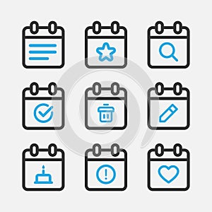 Calendar set vector icon. Isolated schedule icon vector design