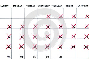 Calendar show days being crossed off with marker