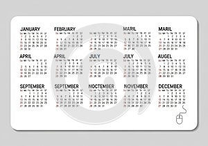 Rows, each featuring abbreviations for days of the week (SU, MO, TU,