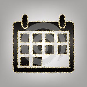 Calendar sign illustration. Vector. Blackish icon with golden st