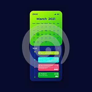 Calendar smartphone interface vector template