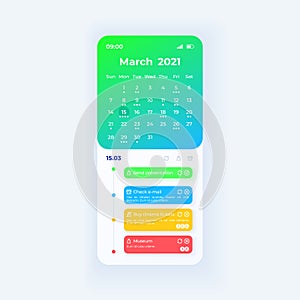 Calendar smartphone interface vector template