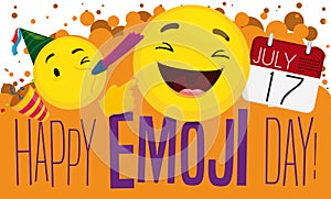 Calendar, Smiling and Partying Emojis Celebrating its Day, Vector Illustration