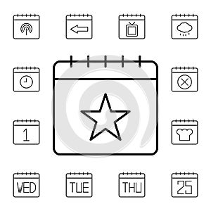 Calendar, star flat vector icon in calendar pack