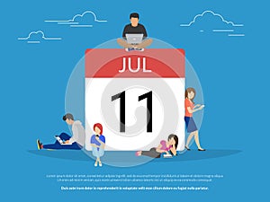 Calendar symbol with people concept flat vector illustration