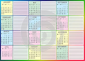 Calendar with table for important dates