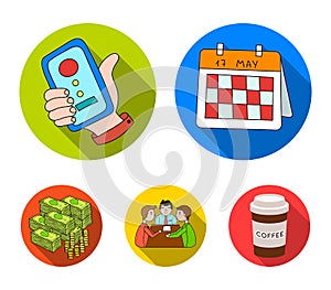 Calendar, telephone conference, agreement, cash.Business-conference and negotiations set collection icons in flat style