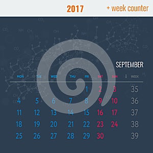 Calendar template for 2017 September with Abstract medical background