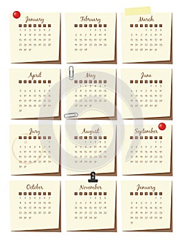 Calendar template for 2017 on stickers, with stationary elements