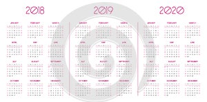 Calendar template for 2018, 2019, 2020