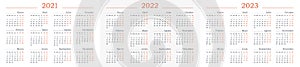 Calendar template for 2021, 2022, 2023 in Spanish.