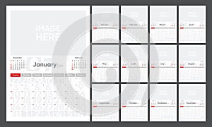 Calendar template 2021. Week start Sunday corporate design planner template