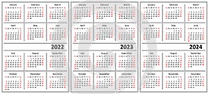 Calendar template 2022, 2023, 2024