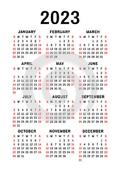 Calendar template 2023. English simple vector vertical wall or pocket calender