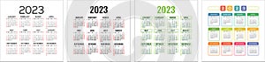 Calendar template 2023 set. Color english square calender collection