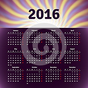 Calendar 2016 template design