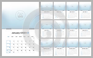 Calendar template for 2022, minimalist day planner, week starts on sunday