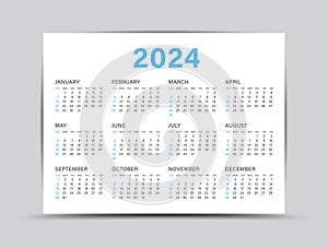 Calendar 2024 template - 12 months yearly calendar set in 2024, Planner, wall calendar 2024 photo