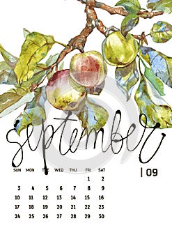 Calendar 2017. Templates with watercolor illustations. photo