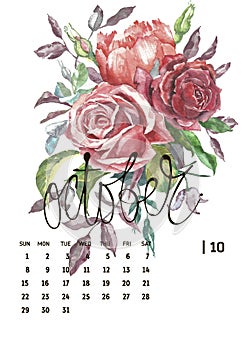 Calendar 2017. Templates with watercolor illustations. photo