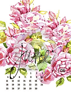 Calendar 2017. Templates with watercolor illustations. photo
