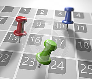 Calendar with thumbtacks