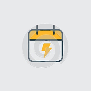 calendar with thunder icon, isolated icon in light background, perfect for website, blog, logo, graphic design, social