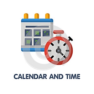 Calendar and time  flat icon style design illustration on white background