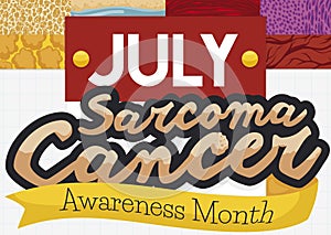 Calendar, Tissues Sample and Yellow Ribbon for Sarcoma Awareness Month, Vector Illustration