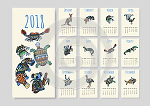 Australian animals calendar in vector.
