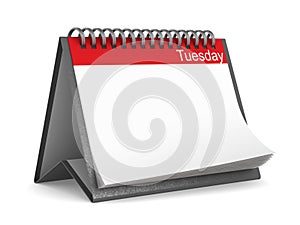 Calendar for tuesday on white background. Isolated 3D illustration