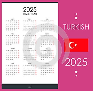 Calendar for 2025 in Turkich, one page, annual planner photo