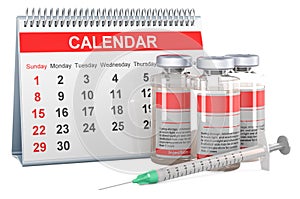 Calendar of vaccination, vaccine scheduler concept, 3D rendering