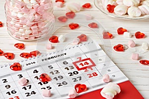 Calendar Valentines day and marshmallows