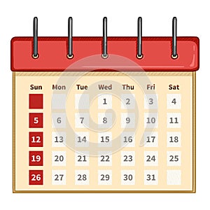 Calendar Vector Cartoon illustration on White Background