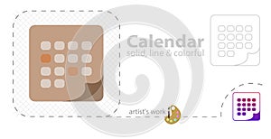 Calendar flat illustration, solid, line icon