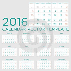 Calendar vector template 2016