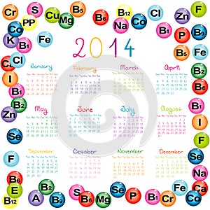 2014 calendar with vitamins and minerals for drugstores and hosp photo