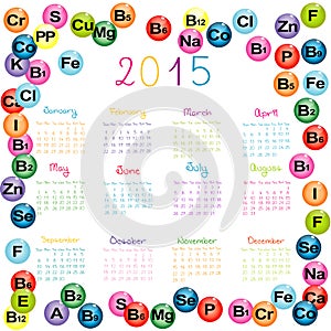 2015 calendar with vitamins and minerals for drugstores and hosp photo