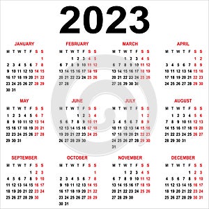Calendar 2023. Week starts on Monday. Basic grid