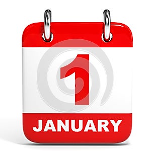 Calendar on white background. 1 January.