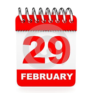 Calendar on white background. 29 February.