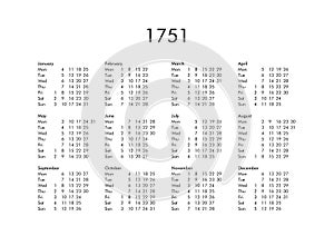 Calendar of year 1751