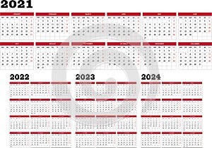 Calendar year 2021 2022 2023 2024