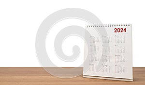 Calendar year 2024 schedule on white background. copy space