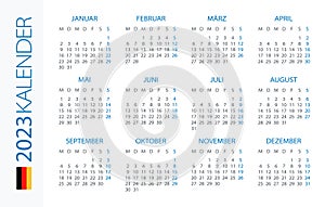 Calendar 2023 year Horizontal - vector template illustration. Gerrman version