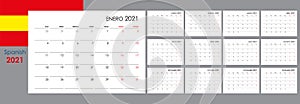 Calendar for 2021 year. An organizer and planner for every day. Spanish language. photo