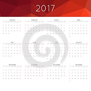 Calendar 2017 year simple style. Week starts from sunday.