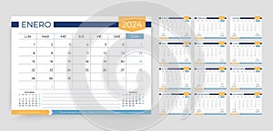 Spanish calendar 2024 year. Planner calender template. Vector illustration photo