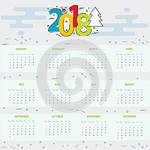 Calendar 2018 year - vector illustration. 2018 calendar grid for a year photo